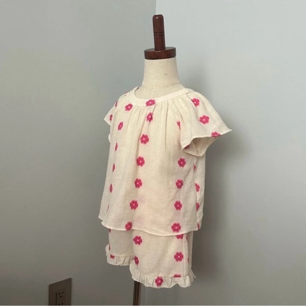 ZARA TODDLER GIRL FLORAL EMBROIDERED SHIRT & SHORTS